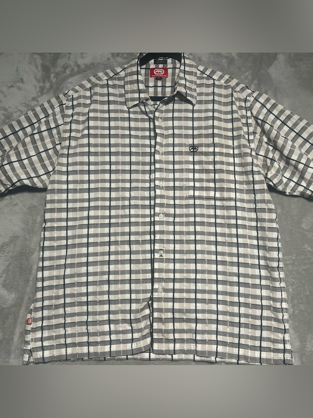 Ecko Unltd Woven Button Down Shirt Men’s XL Plaid White Black Beige